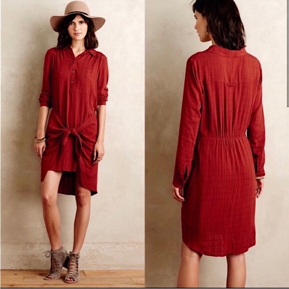 Anthropologie Maeve Red Wrap Front Midi Dress | 8